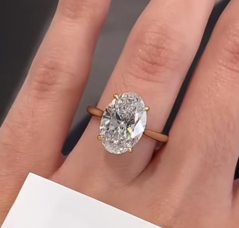 S925 Sterling Silver 3CT Oval-Cut Moissanite Solitaire Ring with 14K Gold Plating
