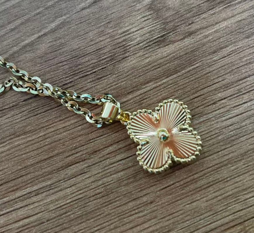 14K Gold-Plated S925 Sunburst Four-Leaf Clover Pendant Necklace