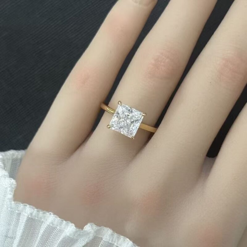 S925 Sterling Silver 3CT Princess-Cut Moissanite Ring with 14K Gold Plating