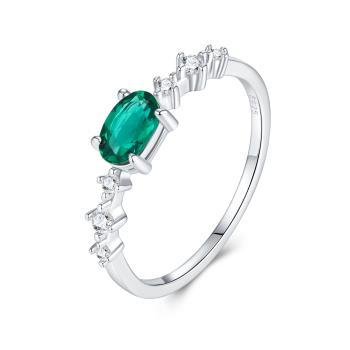 S925 Sterling Silver Oval-Cut Green Gemstone Ring