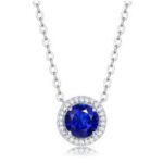 S925 Sterling Silver Round Azure Moissanite Necklace