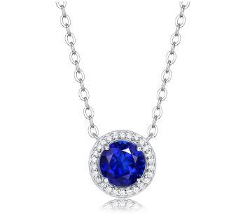 S925 Sterling Silver Round Azure Moissanite Necklace